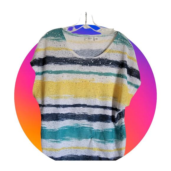 CATO Women's Top Size 18/20W Sleeveless Striped Stud Beach Tropical Summer - Picture 4 of 12